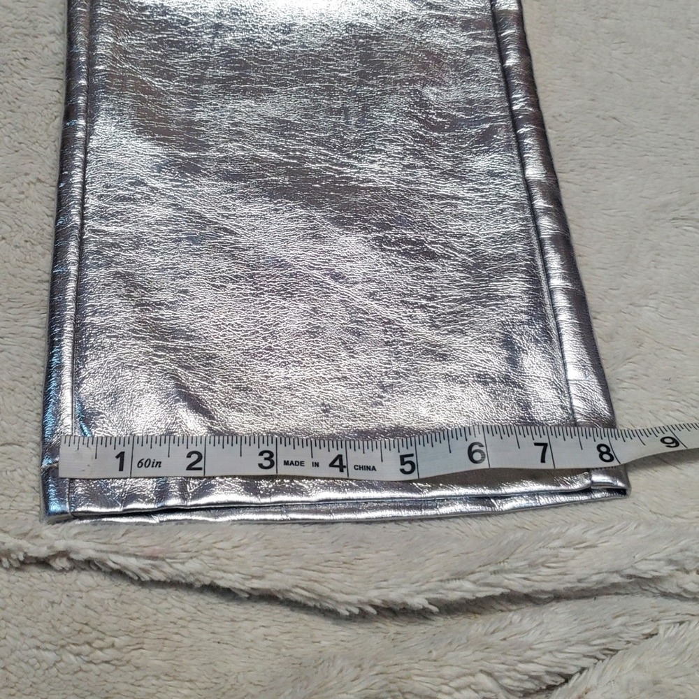 Nasty Gal Silver Faux Leather Black Star Pants Women 4 Rave Party Festival Cyber - Picture 9 of 11